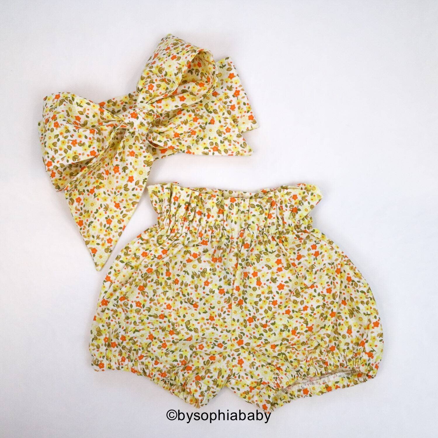 Yellow Floral Baby Head Wrap and Short Set, Baby Head wrap and Short, Baby Summer outfit, Baby Flor…