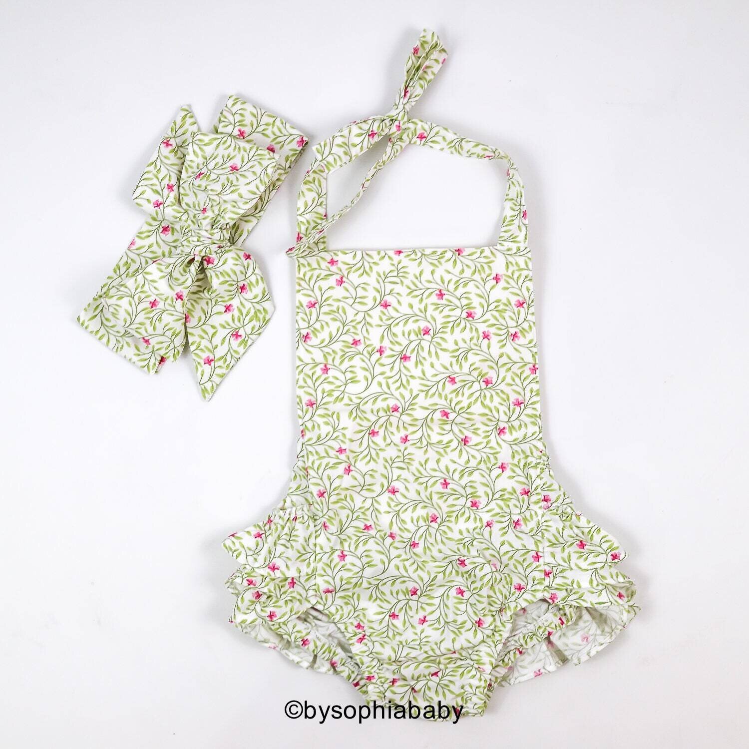 Baby Girl Romper Set Baby Romper and Headband Floral Baby Romper set Baby Romper Baby Bloomer set B…