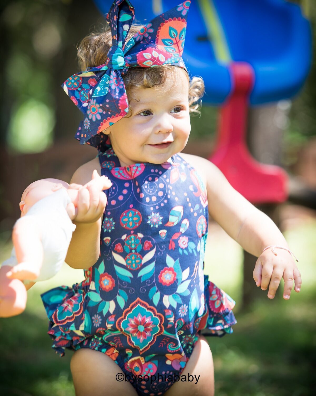 Blue Floral Baby Girl Romper Set Baby Romper and Headband Flower Baby Romper set Baby Romper Blue F…
