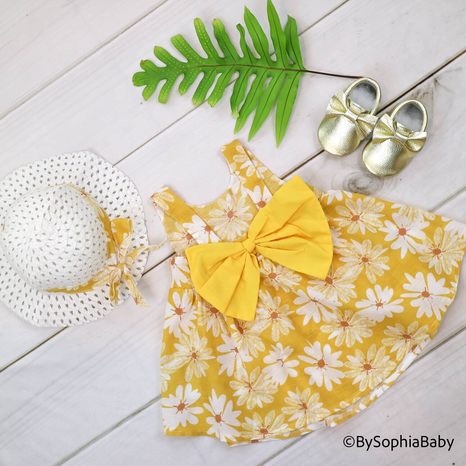 Sunflower Baby Dress Outfit First Birthday Gift Baby Girl Dress &amp; Hat Baby Shower Gift Baby yellow …