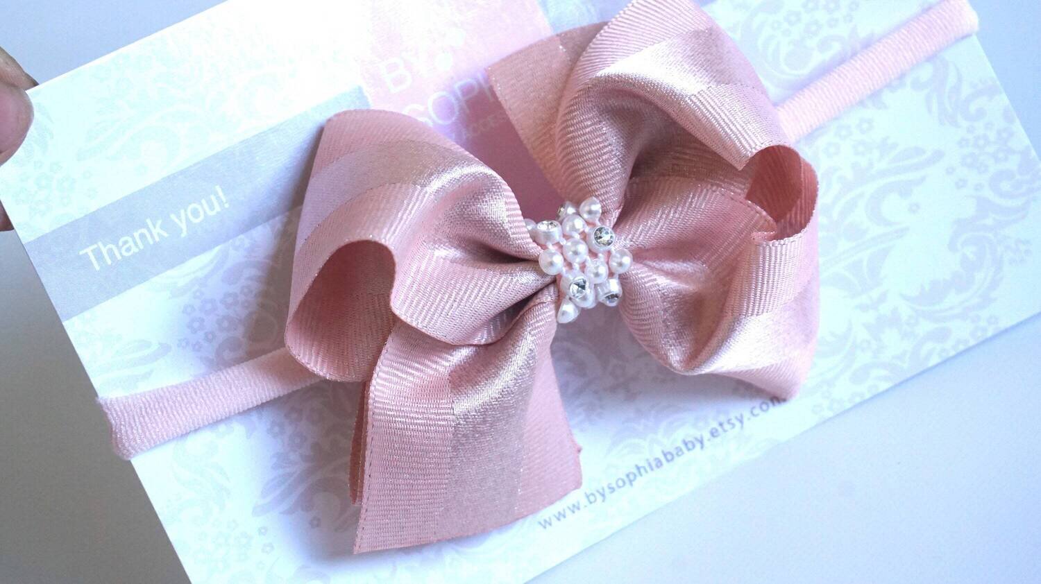 DUSTY Pink with pearl details Bow Headband Baby Bow Headband Newborn Bow Headband Headband Red Chri…