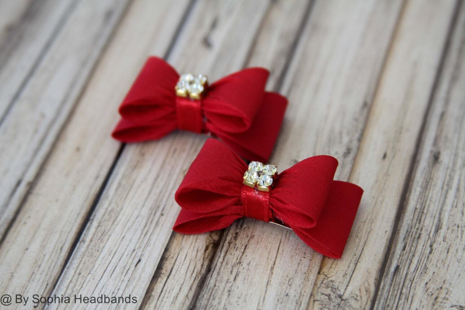Red Bow Hair Clip Bow Hair Clip Red Hair Clip Rhinestone Hair Clip Girl Hair Clip Baby Hair Clip 64…
