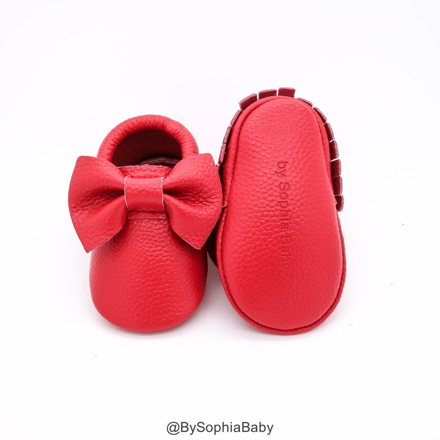 Baby Moccasins Baby Red Bow Moccasins Baby Leather Shoes Genuine Leather Moccs Toddler Moccasins Baby Moccs Baby Shower Gift