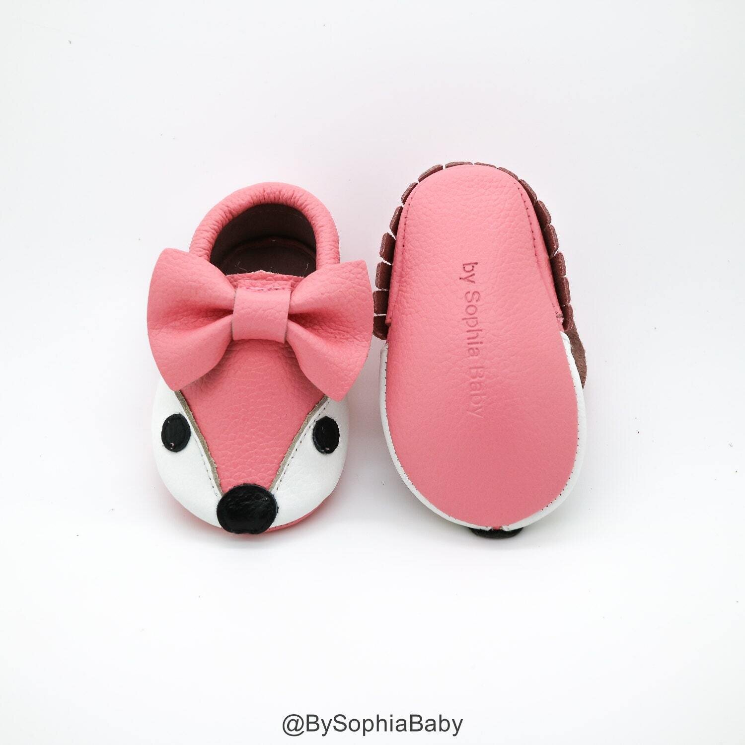 Baby Moccasins Baby Light Pink Fox Moccasins Baby Leather Shoes Genuine Leather Moccs Toddler Mocca…