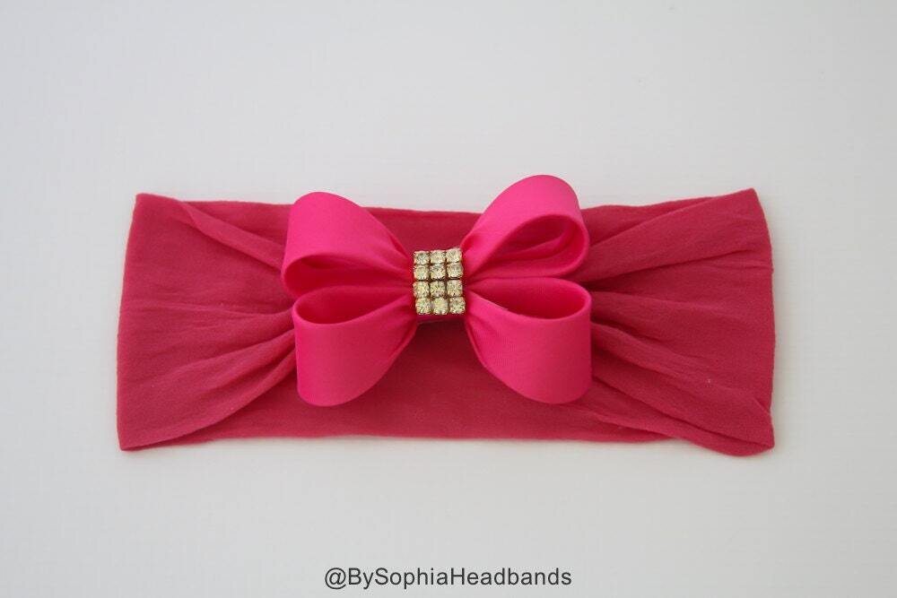 Baby Headband Headwrap Hot Pink Baby Headband Newborn Headband Nylon Headband Pink Headband Baby Bo…