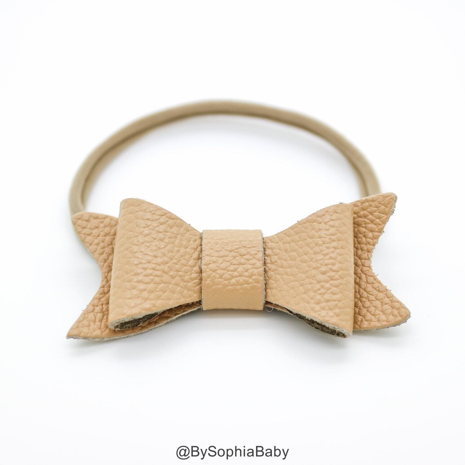Baby Headband Tan Caramel Leather Bow Baby Leather Bow Headband Leather Bow Baby Leather Hair Bow 1…