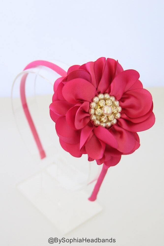 Hot Pink Girls Hard Headband Pink Flower Headband Girls Headband Photo Prop Big Flower Headband Gir…