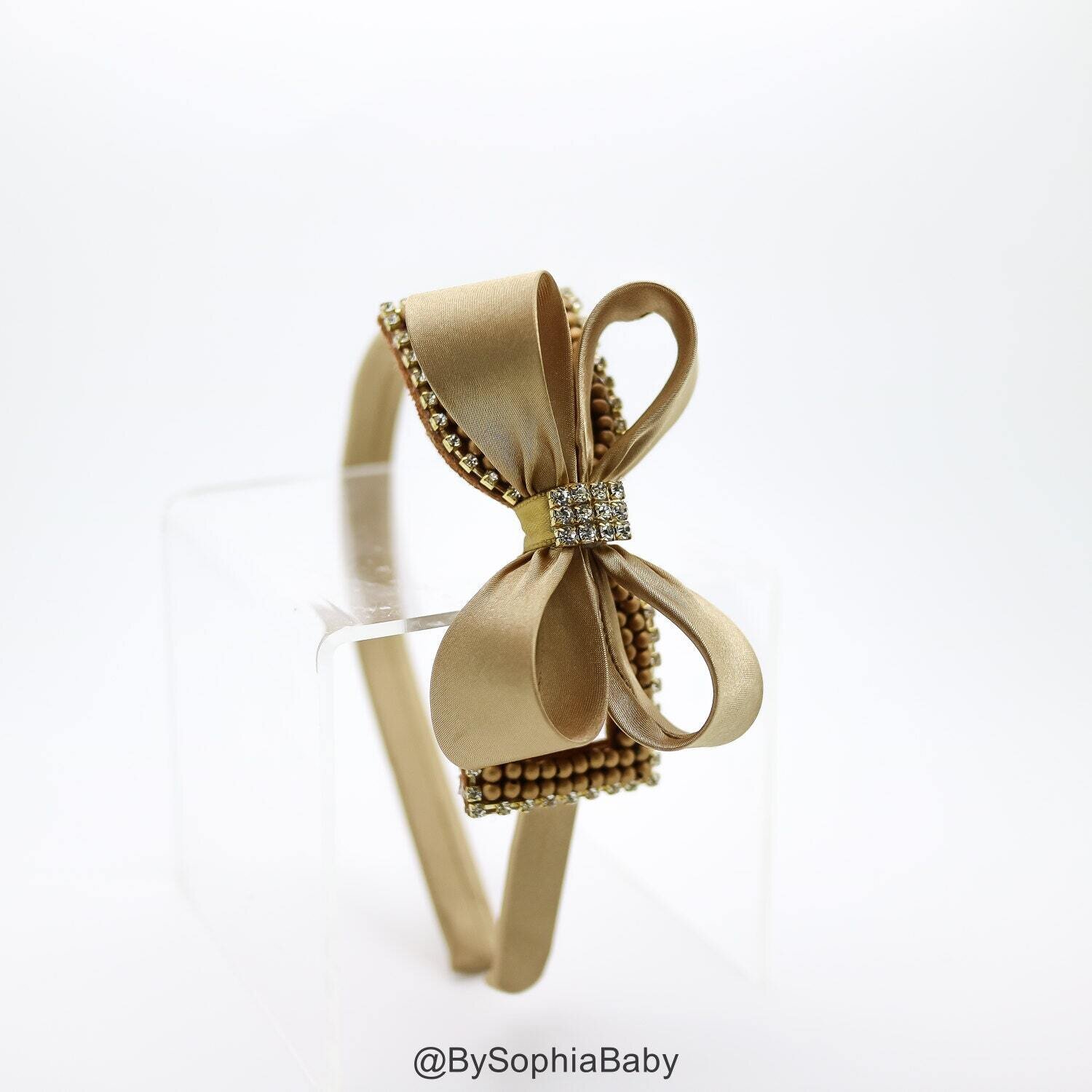 Antique Gold Bow Headband Girl&#39;s Headband Toddler Headband Gold Hard Headband Bow Headband Flower G…