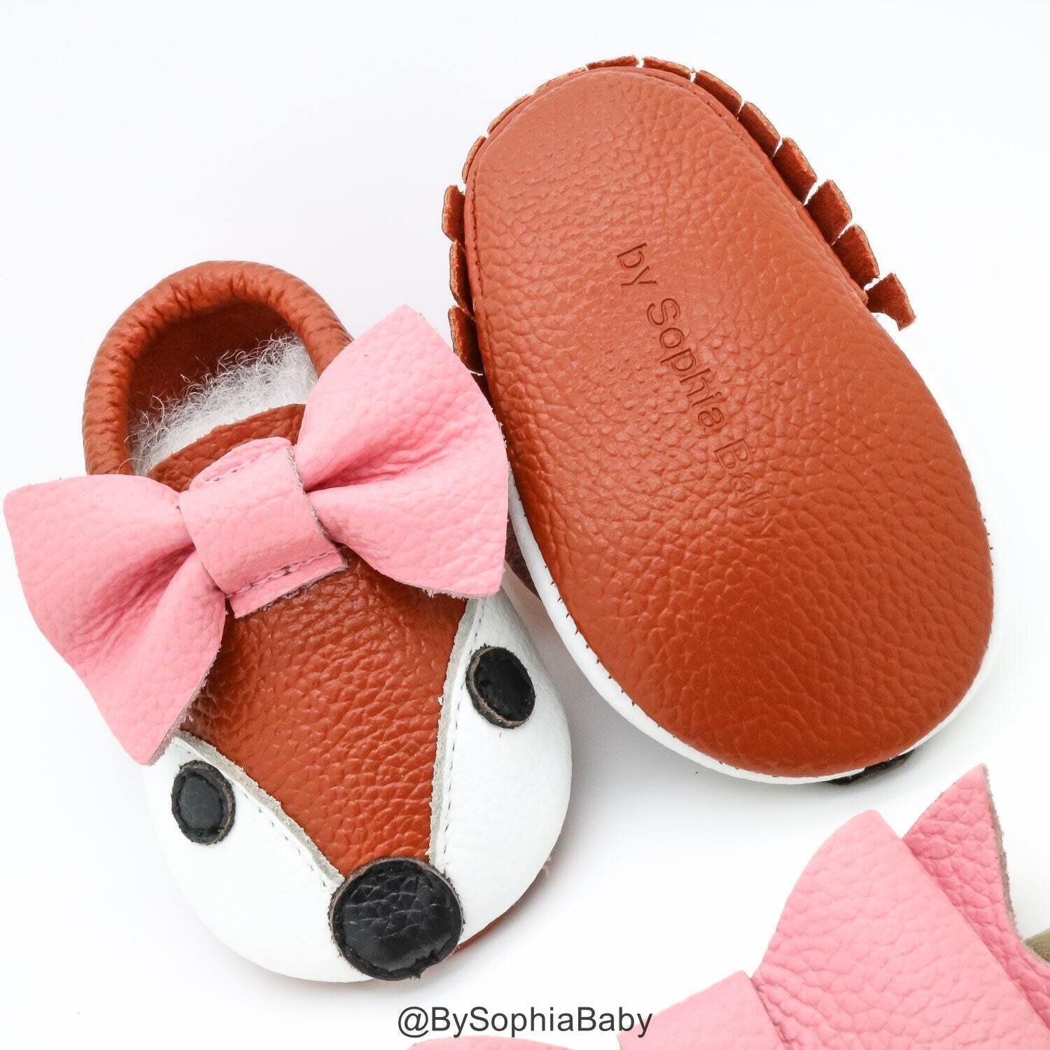 Baby Fox Moccasins Baby FOX Bow Moccasins Baby Leather Shoes Genuine Leather Moccs Toddler Fox Moccasins Baby Moccs Baby Shower Gift