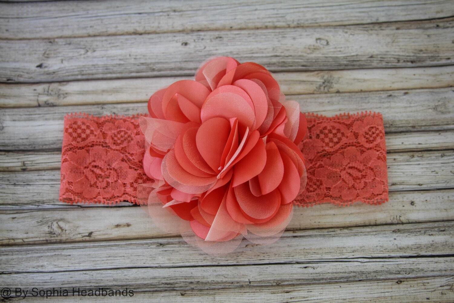 Baby Headband Coral Flower Headband Baby Flower Headband Big Flower Headband Baby Girl Headband Cor…
