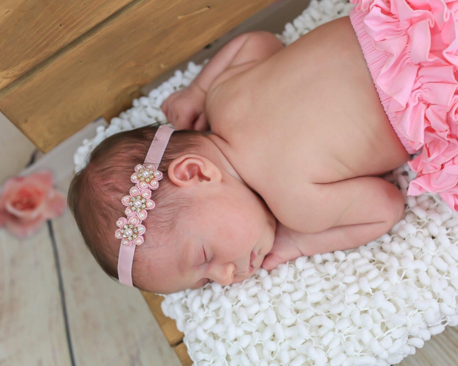 Baby Headband Baby Pearl Flower Headband Newborn Light Pink Head band Baby Pearl Headband Flower Gi…