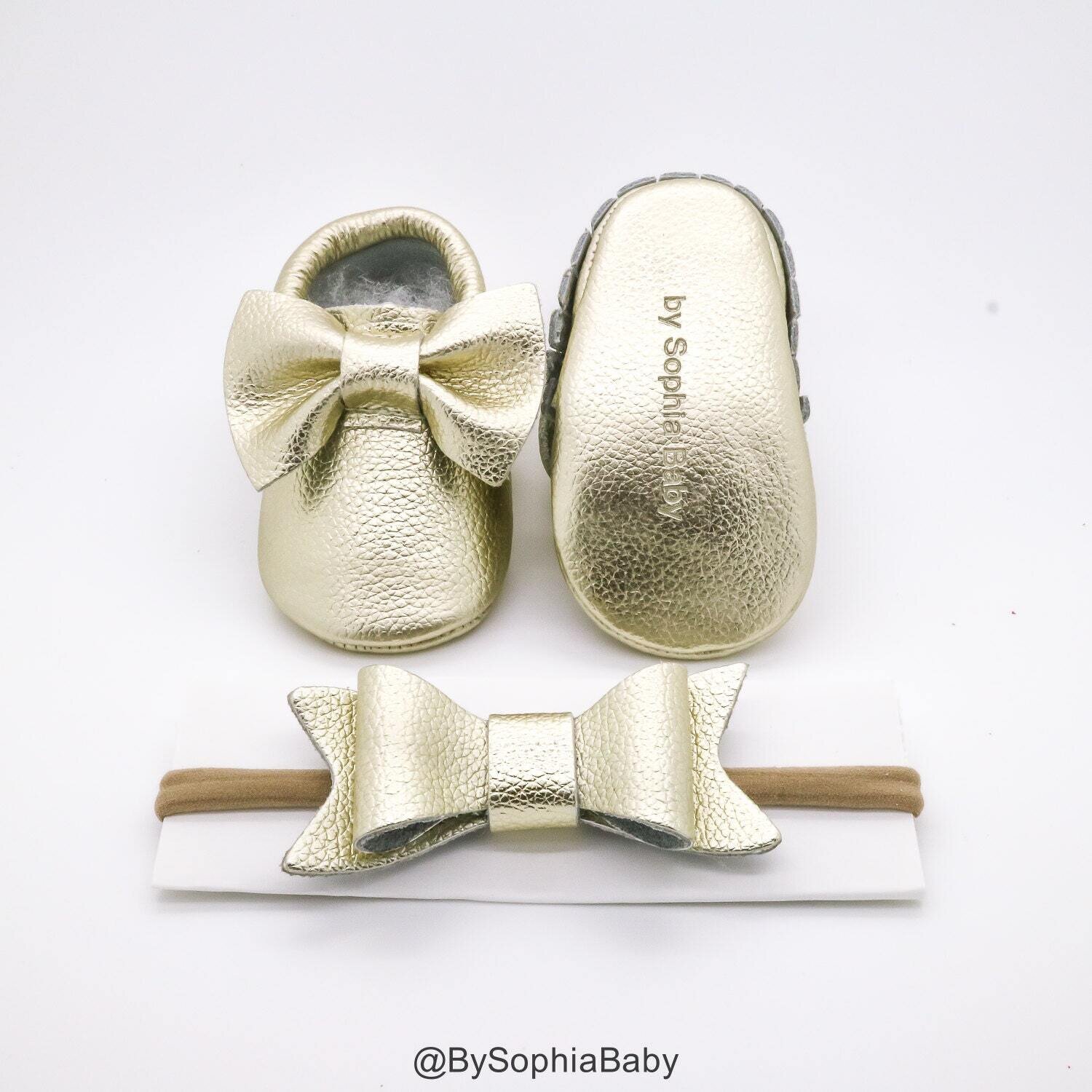 Baby Moccasins Baby Gold Bow Moccasins Baby Leather Shoes Genuine Leather Moccs Toddler Moccasins C…