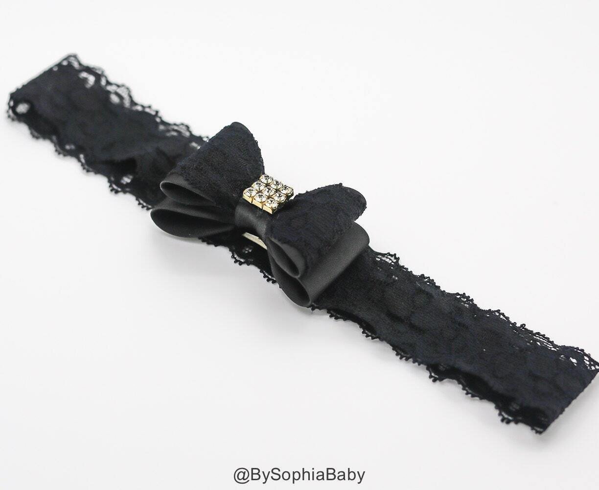 Baby Headband Black Baby Headband Flower Girl Headband Black Bow Headband Black Baby Bow Lace Head …