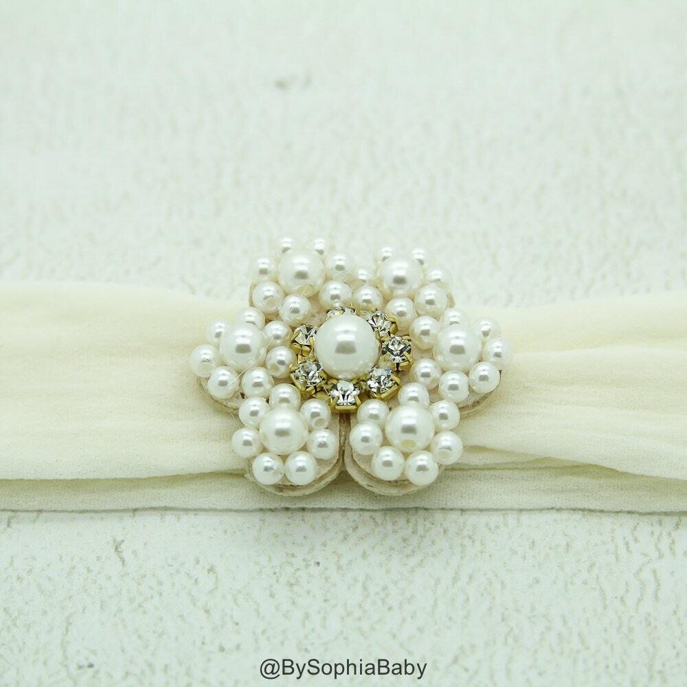 Baby Headband Baby Pearl Flower Headband Baby Ivory Headband Baby Pearl Headband Flower Girl Headba…