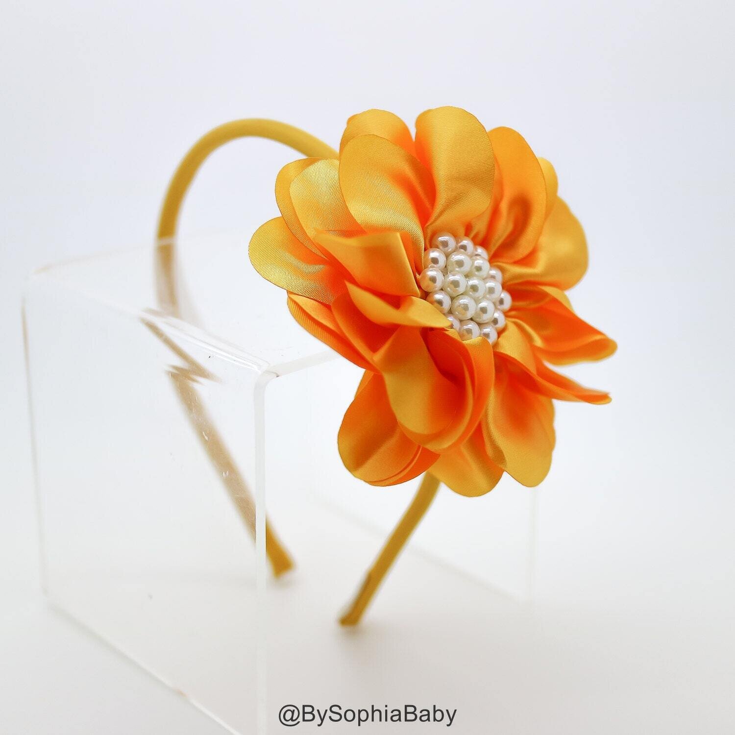 Girls Headband Girls Hard Headband Mustard Yellow Headband Big Flower Headband Girls Arch Headband …