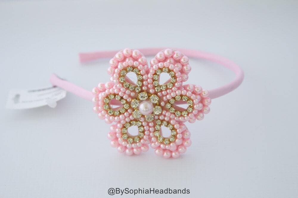 Pink Flower Arch Headband Pink Hard Headband Girl Hard Headband Big Girl Headband Flower Girl Headb…