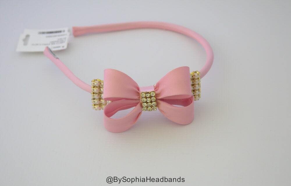 Pink Bow Arch Headband Girl Hard Headband Pink Hard Headband Pink Arch Headband Girls Headband Flow…