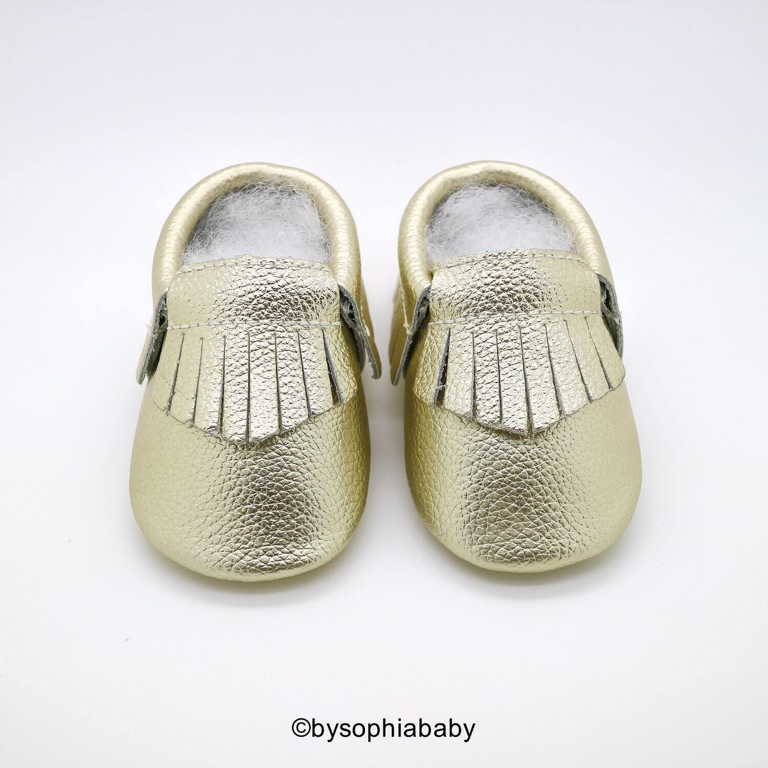 Gold Fringe Moccasins Baby Gold Moccasins Baby Leather Shoes Genuine Leather Moccs Toddler Moccasin…
