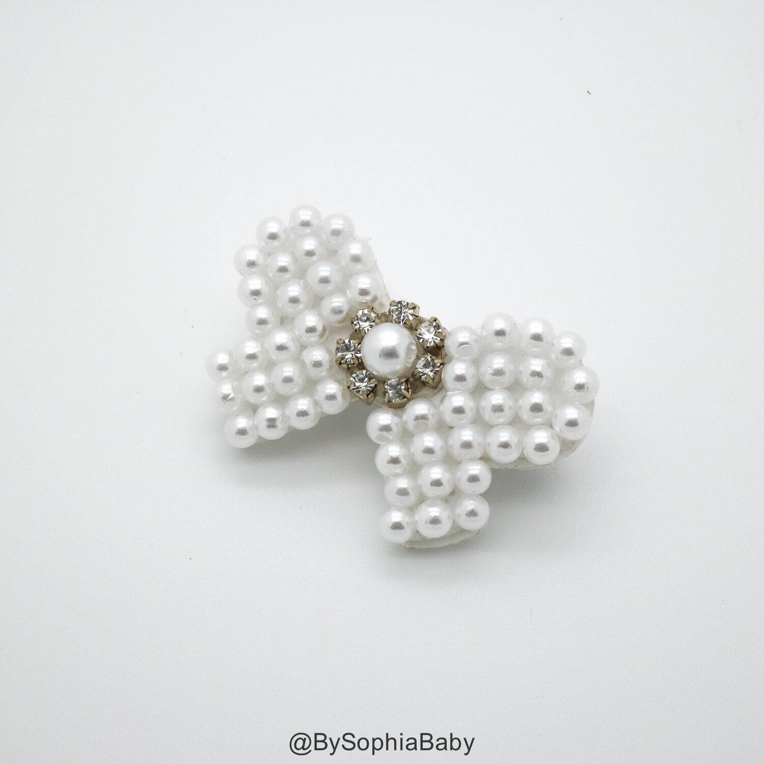 Pearl Bow Hair Clip White Bow Hair Clip Pearl Baby Hair Clip Flower Girl Hair Clip Baptism Hair Cli…