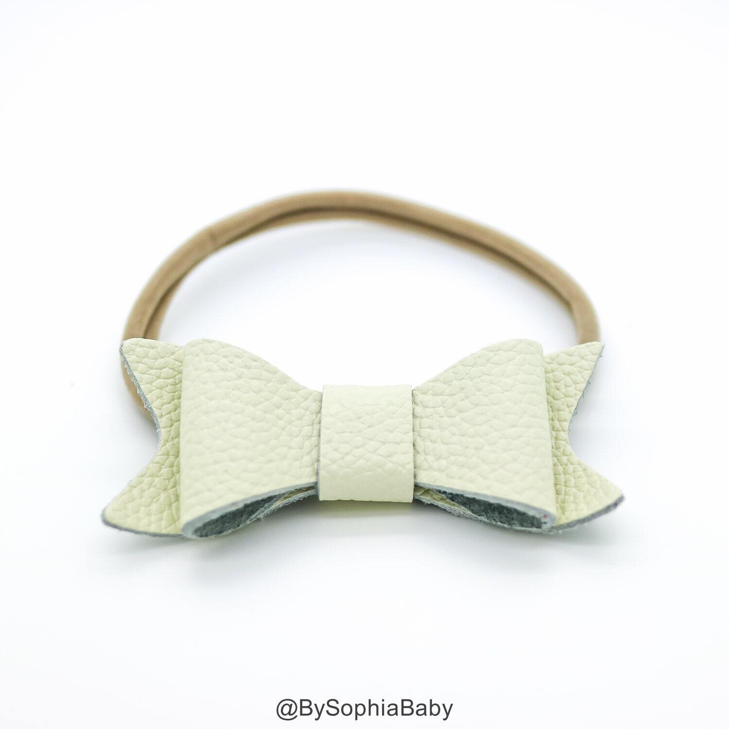 Baby Headband Ivory Leather Bow Baby Leather Bow Headband Leather Bow Baby Leather Hair Bow 123, MP…
