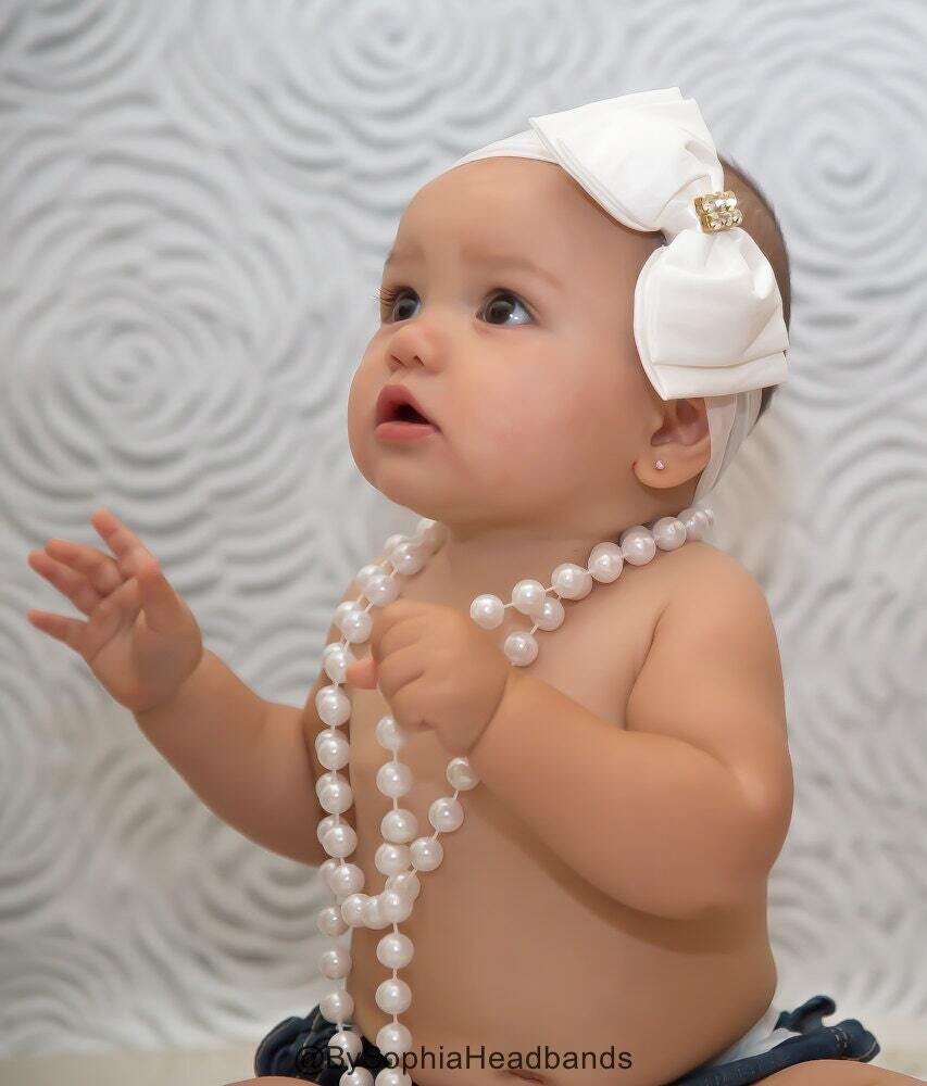 Baby Headband White Big Bow Headband Big Bow Headband Baby Girl Headband Baptism Headband Baby Whit…