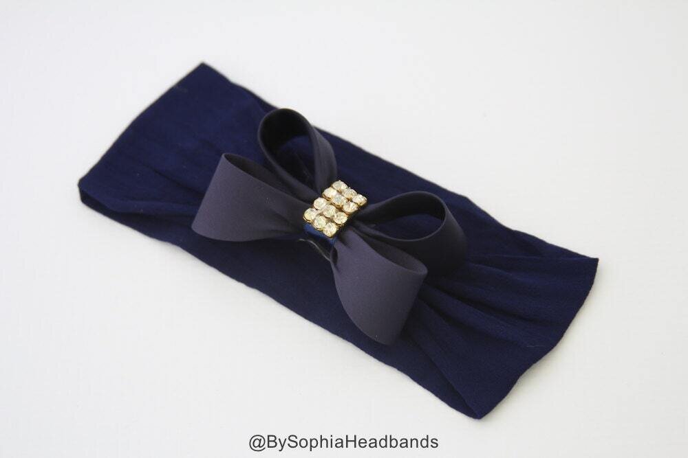 Baby Headband Headwrap Navy Blue Baby Headband Newborn Headband Blue Baby Bows Bow Headband Blue Ba…