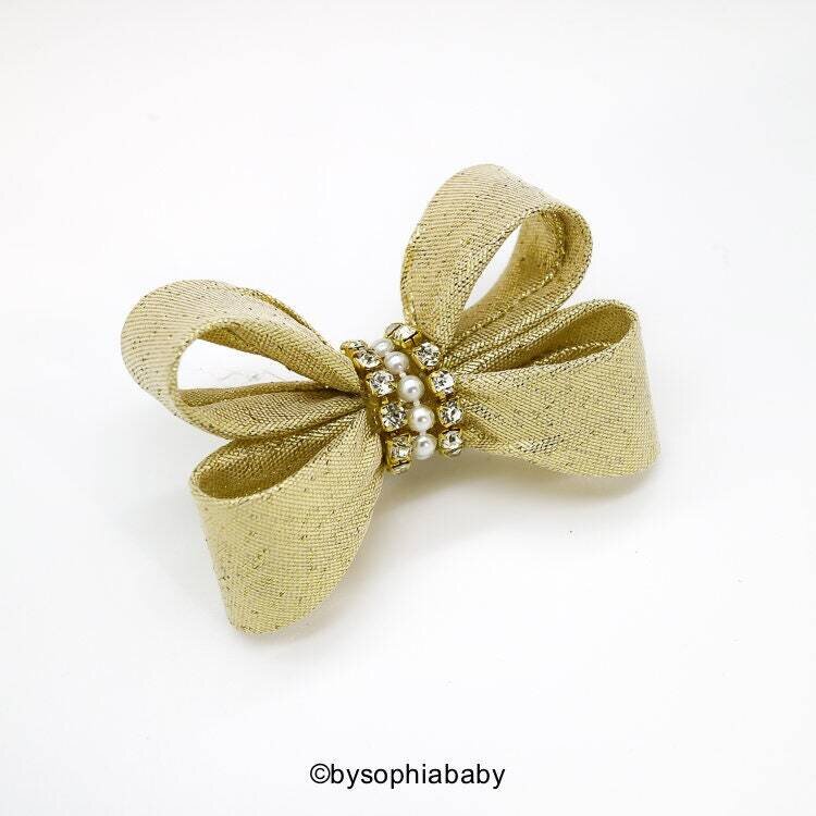 Baby Hair Clip Gold Bow Hair Clip Gold Hair Clip Toddler Gold Hair Clip Girls Bow Hair Clip Big Bow…
