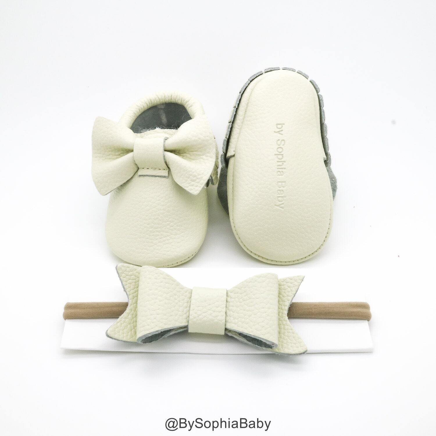 Baby Moccasins Baby Ivory Bow Moccasins Baby Leather Shoes Genuine Leather Moccs Toddler Moccasins …
