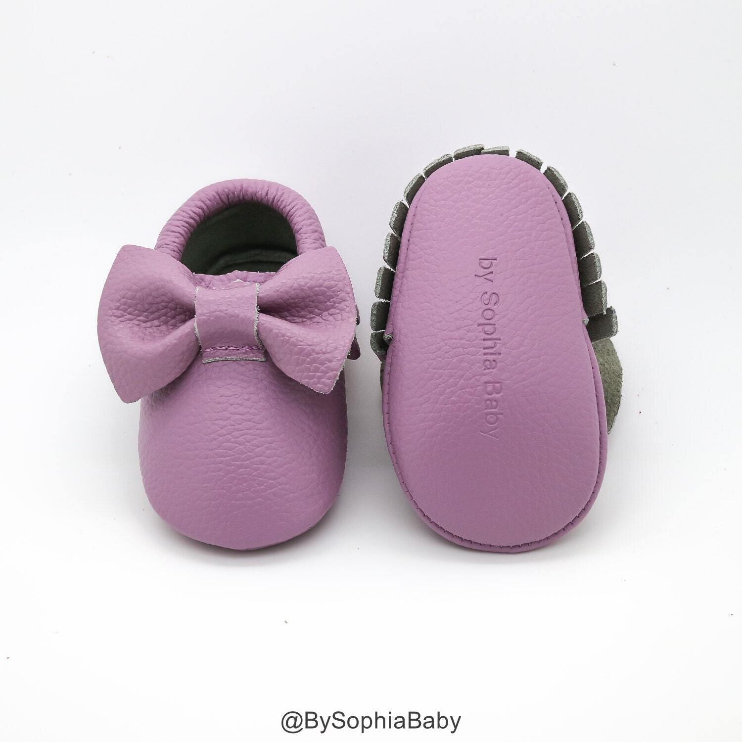 Baby Moccasins Lavender Moccasins Baby Leather Shoes Genuine Leather Moccs Toddler Bow Moccasins Baby Purple Bow Moccasins