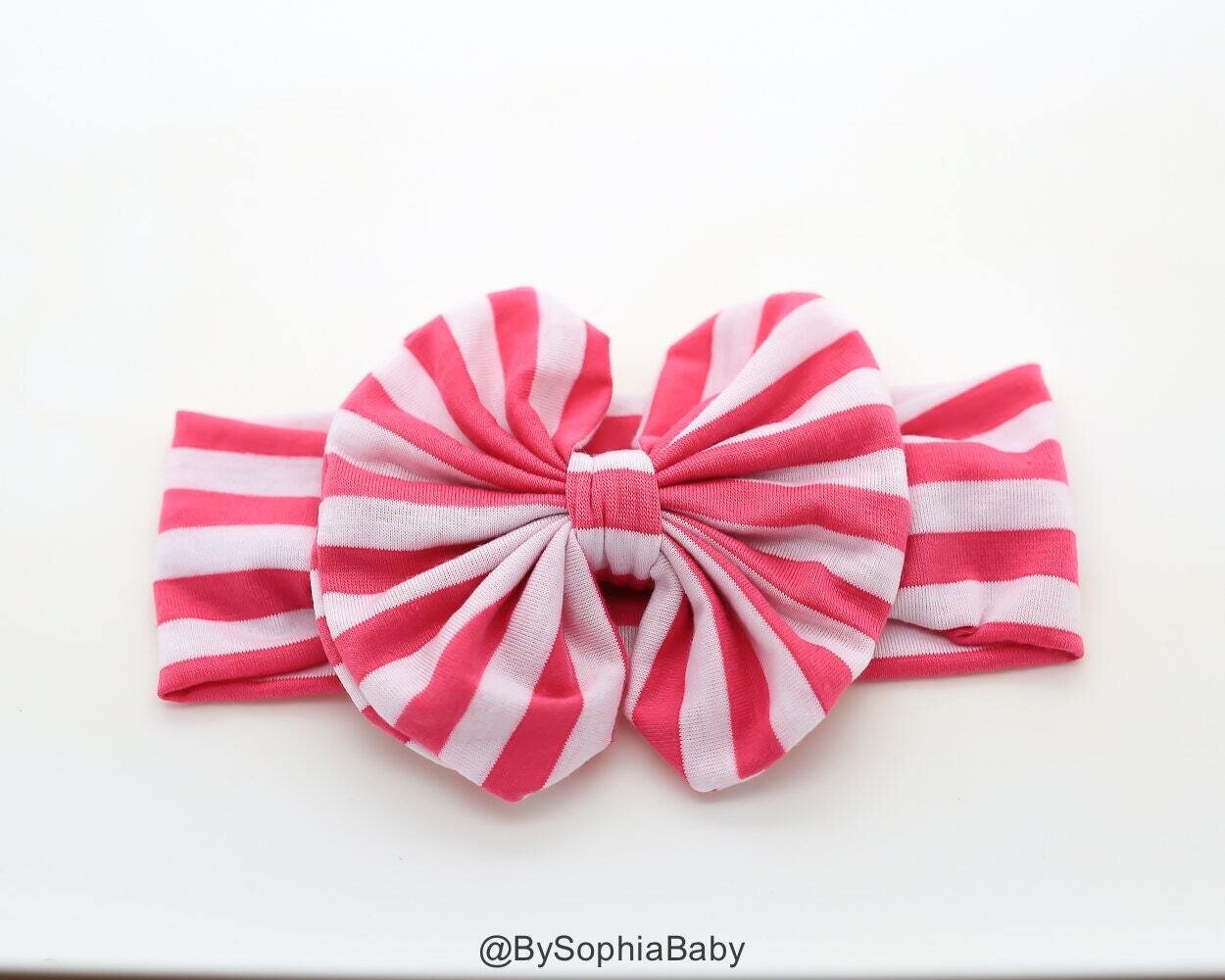Hot Pink and White Stripe Messy Bow Baby Head Wrap Pink Baby Headband Turban Head Wrap Pink Stripe Bow Baby Toddler Little Girl 230