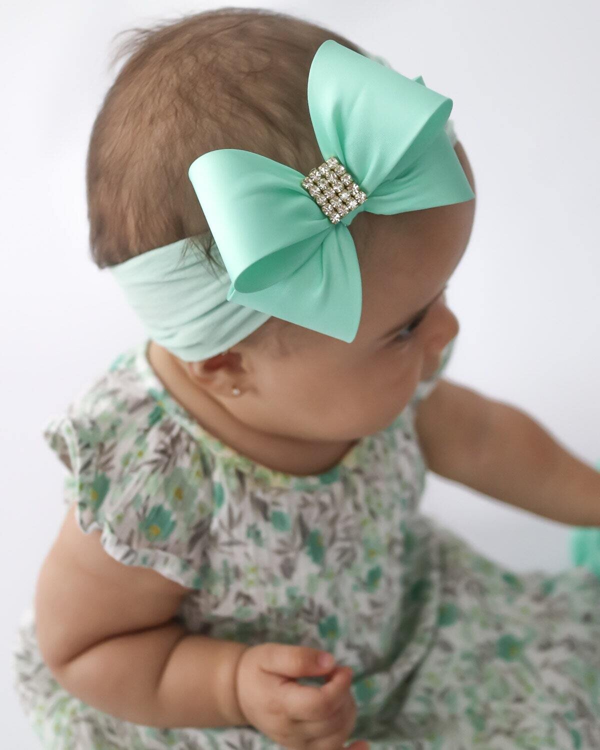 Baby Headband Aqua Green Baby Headband Mint Baby Bow Headband Newborn Headband Baby Girl Headband P…