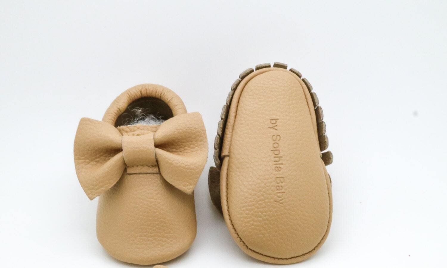 Baby Moccasins Baby Tan Caramel Bow Moccasins Baby Leather Shoes Genuine Leather Moccs Toddler Moccasins Baby Moccs Baby Shower Gift