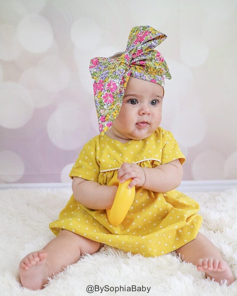 Baby Head Wrap, Baby Headwrap, Floral Baby Headband, Baby Turban, Toddler HeadWrap, Girls Headwrap Turban, Yellow Red Baby Head wrap, 2244