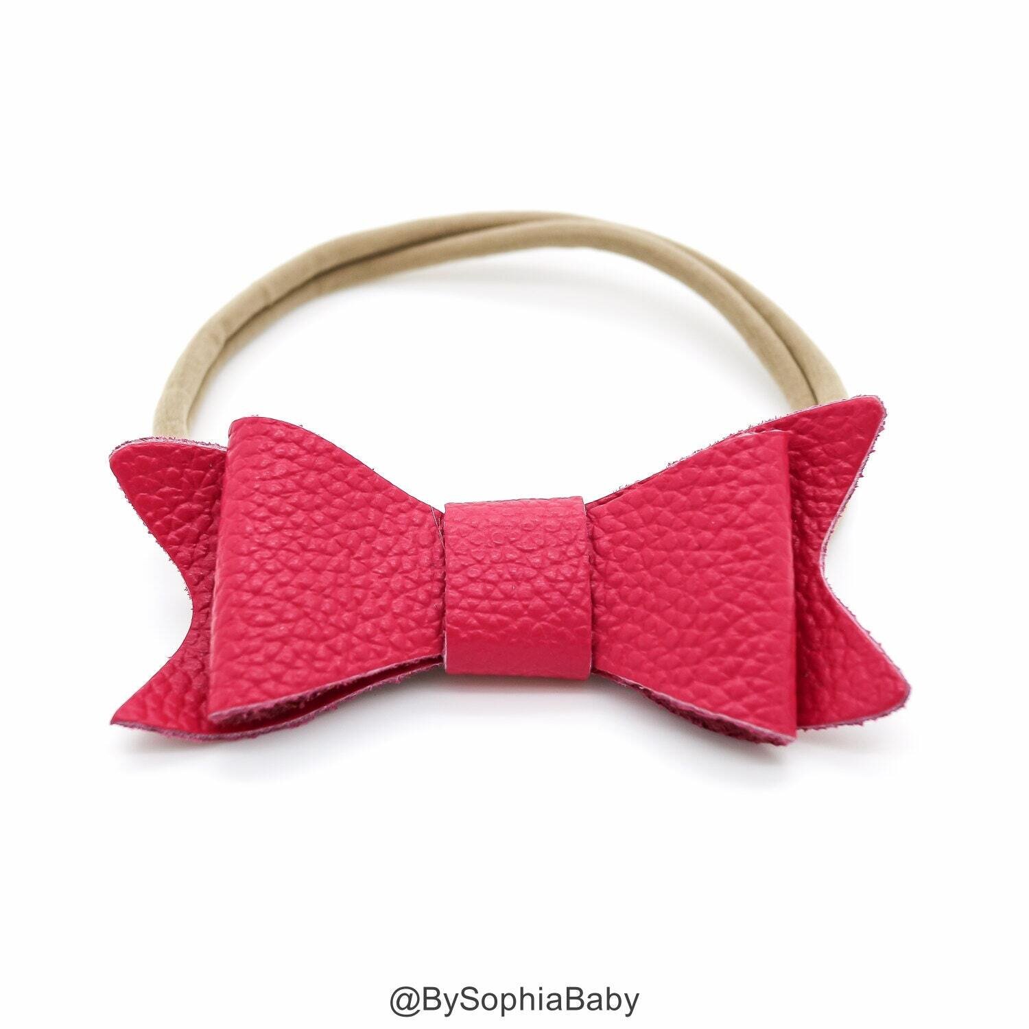 Baby Headband Hot Pink Leather Bow Baby Leather Bow Headband Leather Bow Baby Leather Hair Bow 123