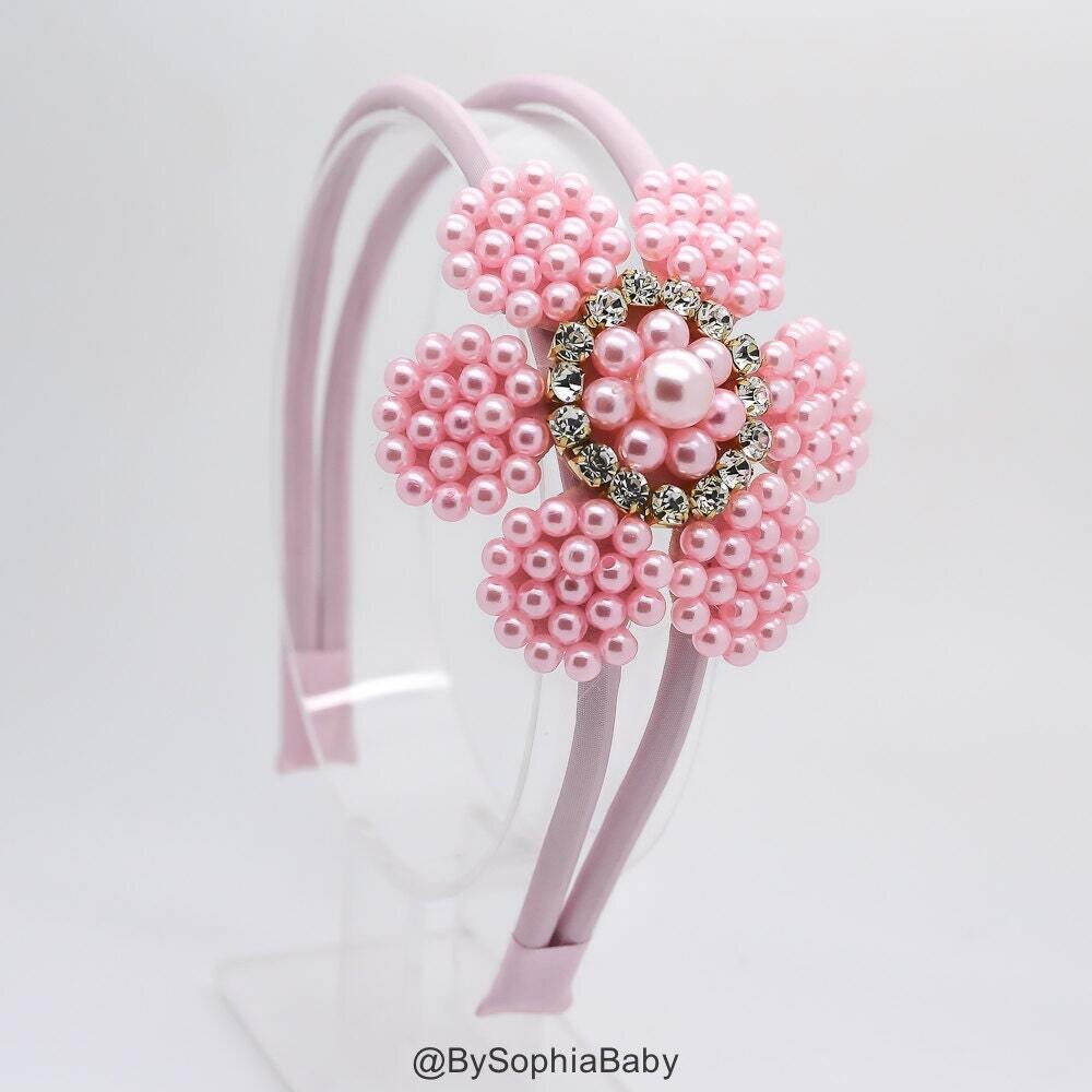 Pink Flower Arch Headband Pink Hard Headband Girl Hard Headband Big Girl Headband Flower Girl Headb…