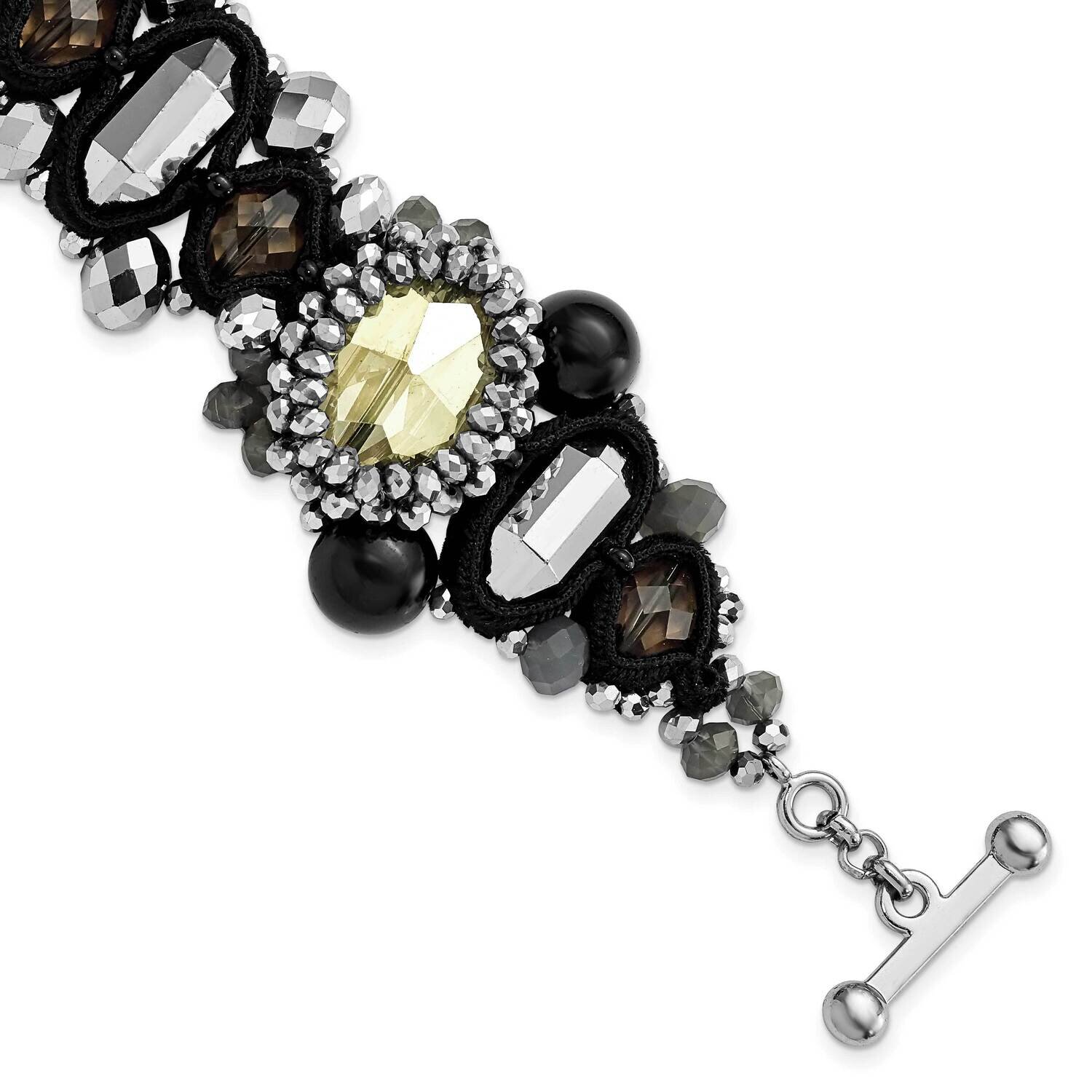 Multicolor Glass Bead and Black Fabric with 1 in ext Bracelet 10106