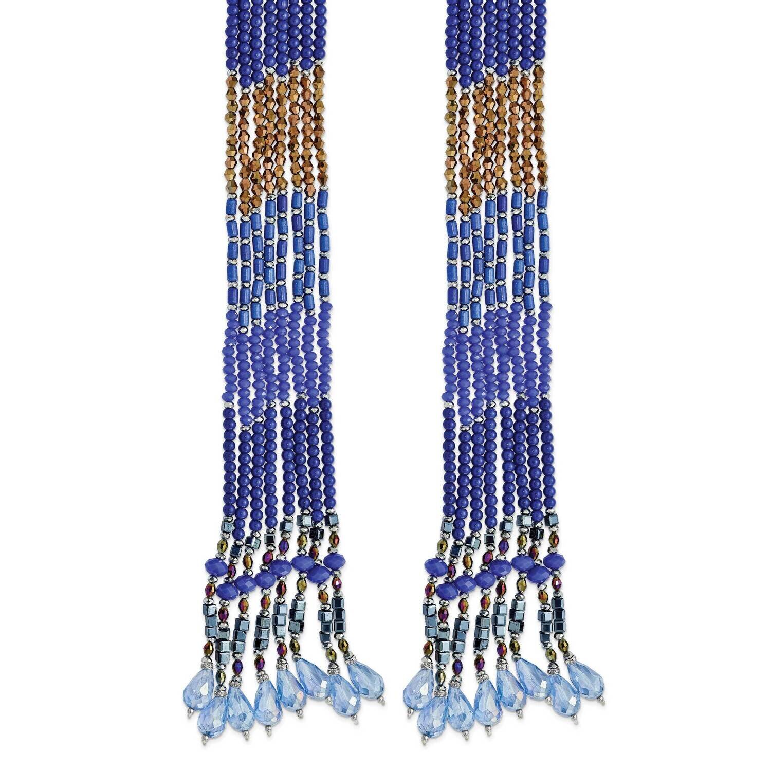 Blue Bronze and Metallic Glass Beads Drape Necklace 10115