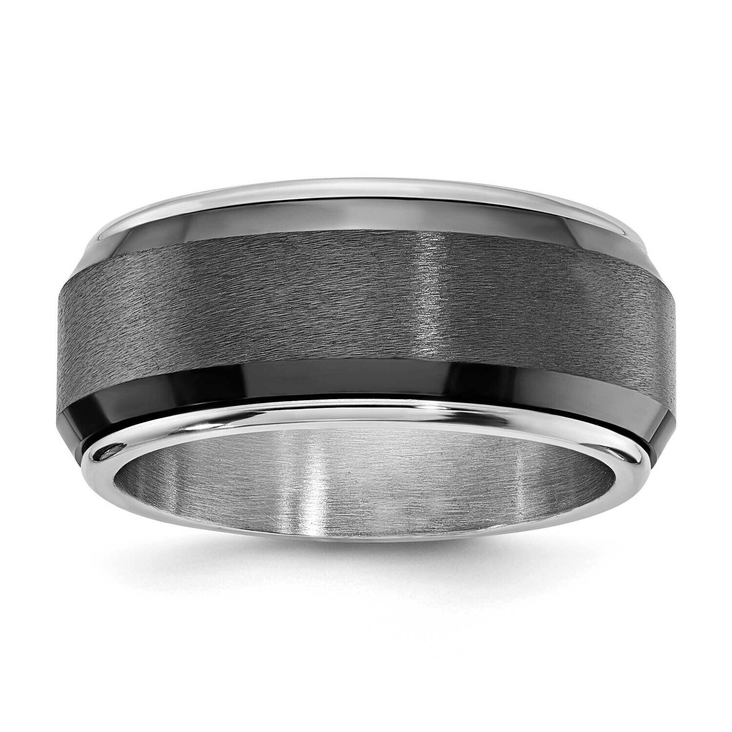 Stainless Steel & Matte Black Ceramic Spins 10mm Men's Ring 10420-12