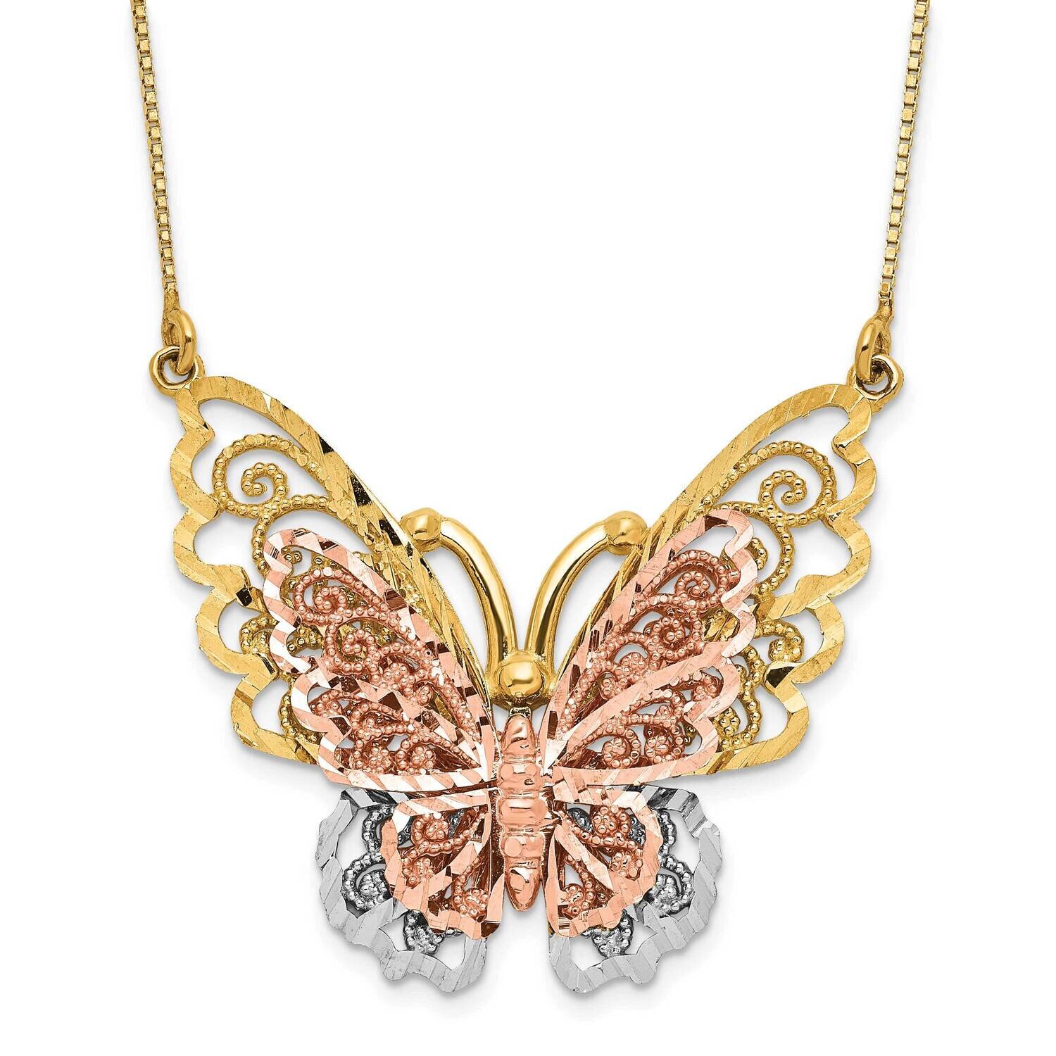 10k Gold Yellow &amp; Rose Gold with White Rhodium Diamond-cut Butterfly Necklace 10SF2041-18