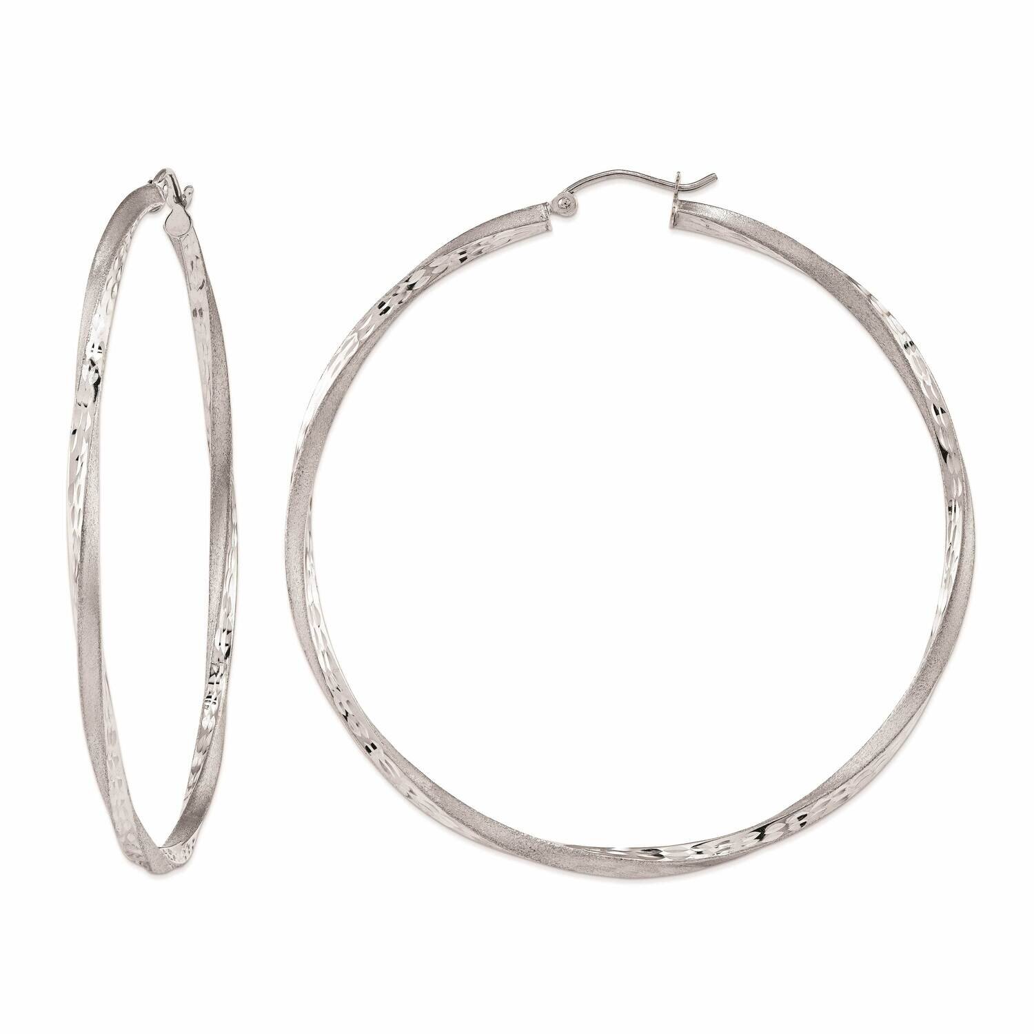 10k Gold White Gold Diamond Cut Hoops 1CNOV18542