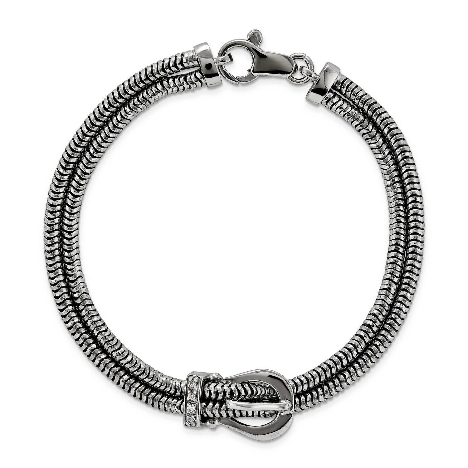 Sterling Silver two row round chain with buckle with swarvoski crystal elem AA543-BLACK-7.5