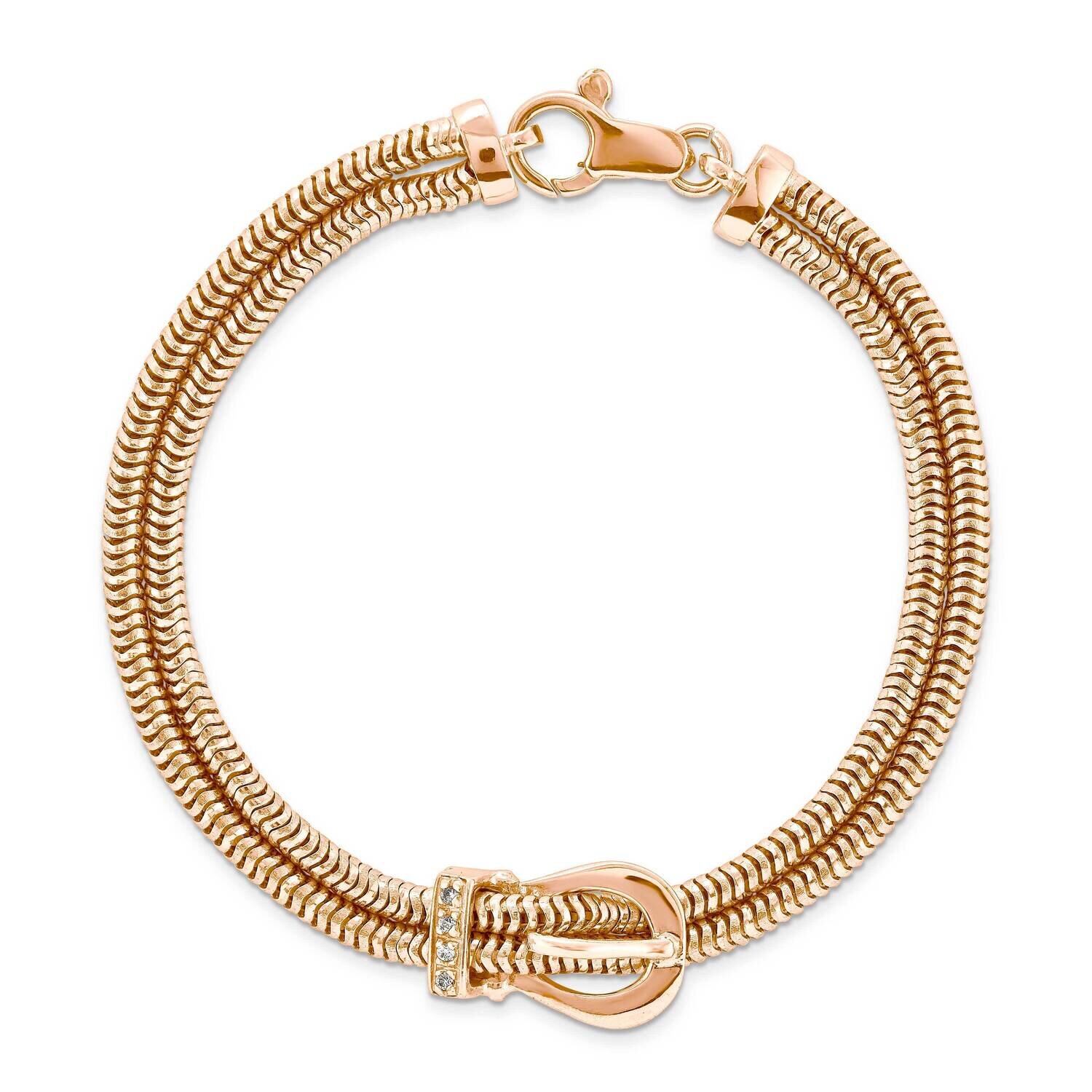 Sterling Silver two row round chain with buckle with swarvoski crystal elem AA543-ROSE-7.5