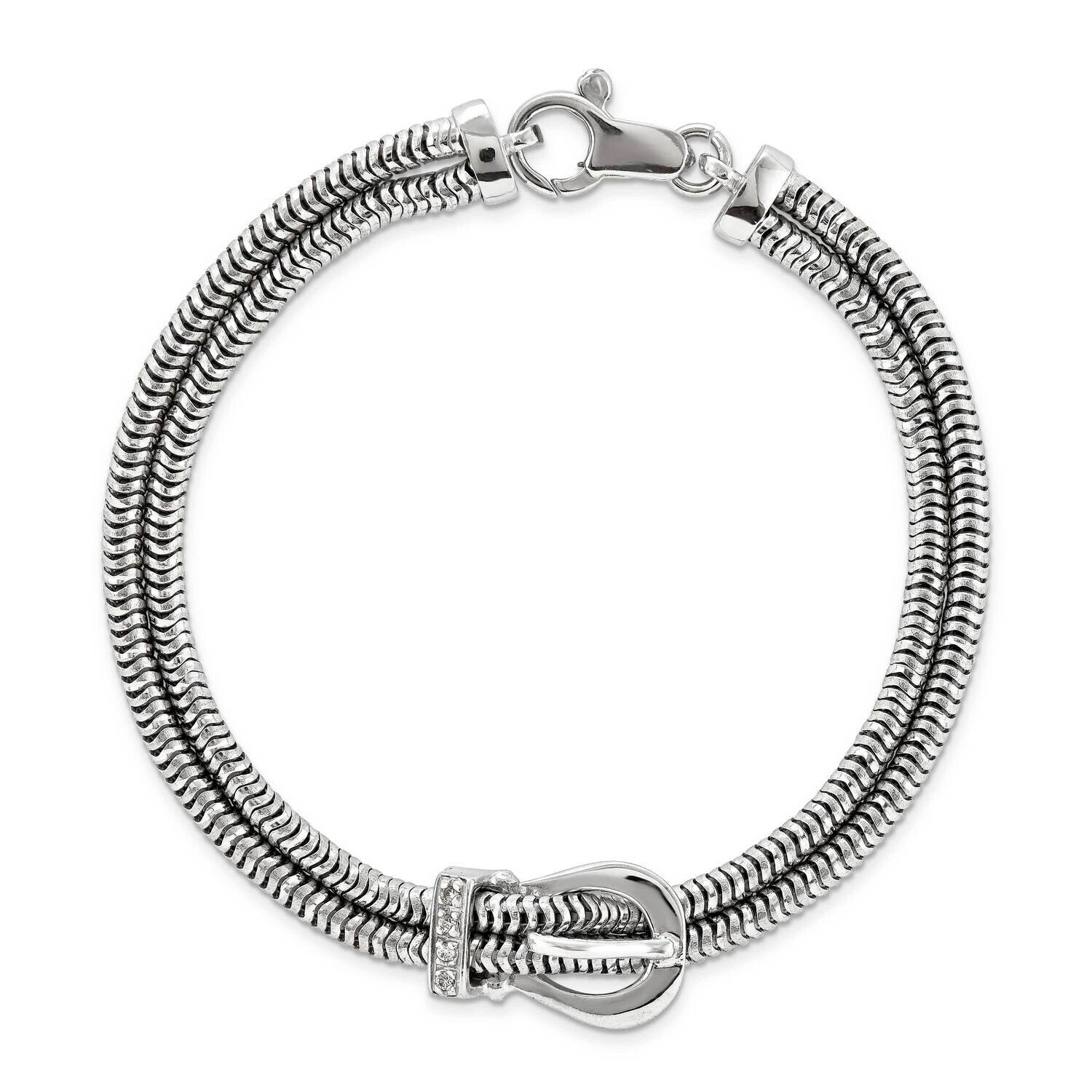 Sterling Silver two row round chain with buckle with swarvoski crystal elem AA543-RH-7.5