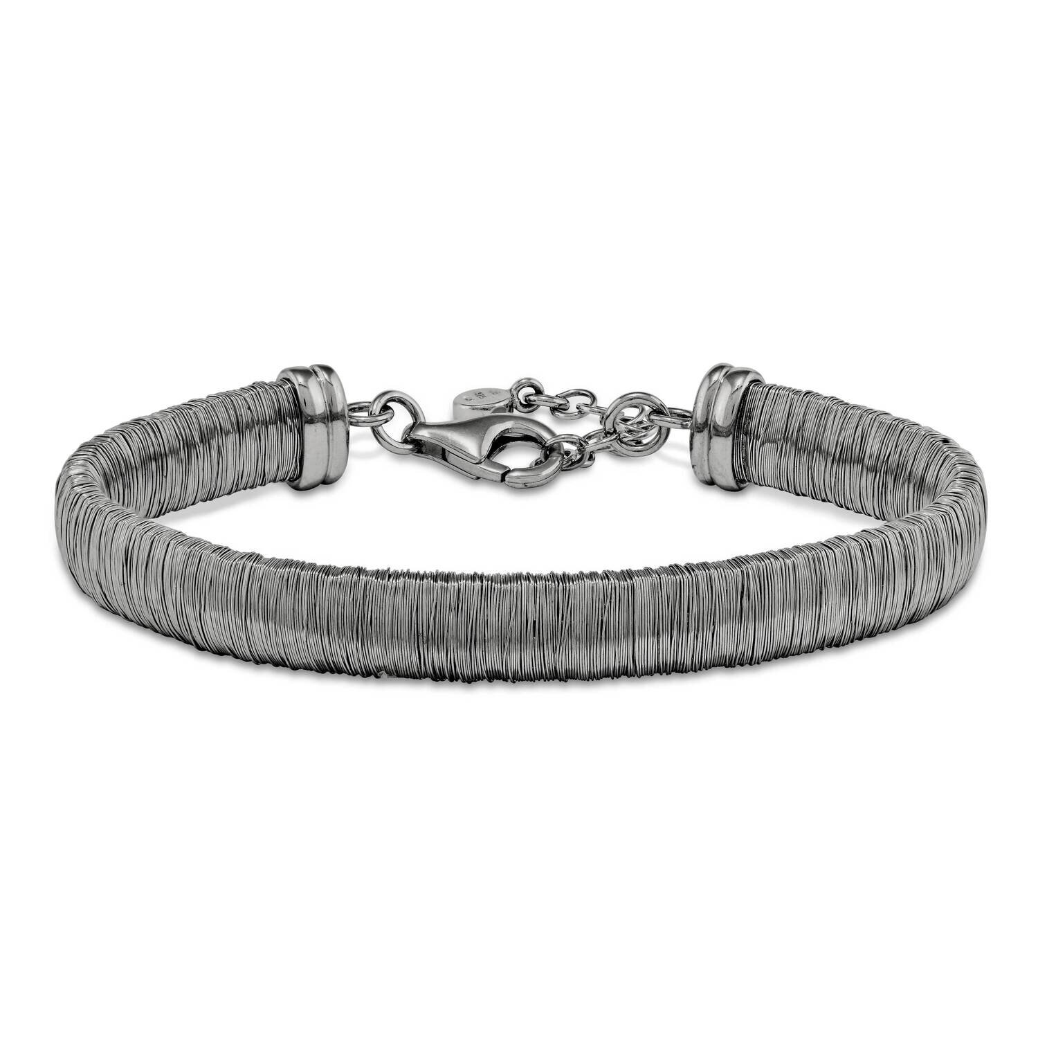 Sterling Silver wrapped wire bracelet 7.5 + 1 Extender- BLACK BR/023-BLACK