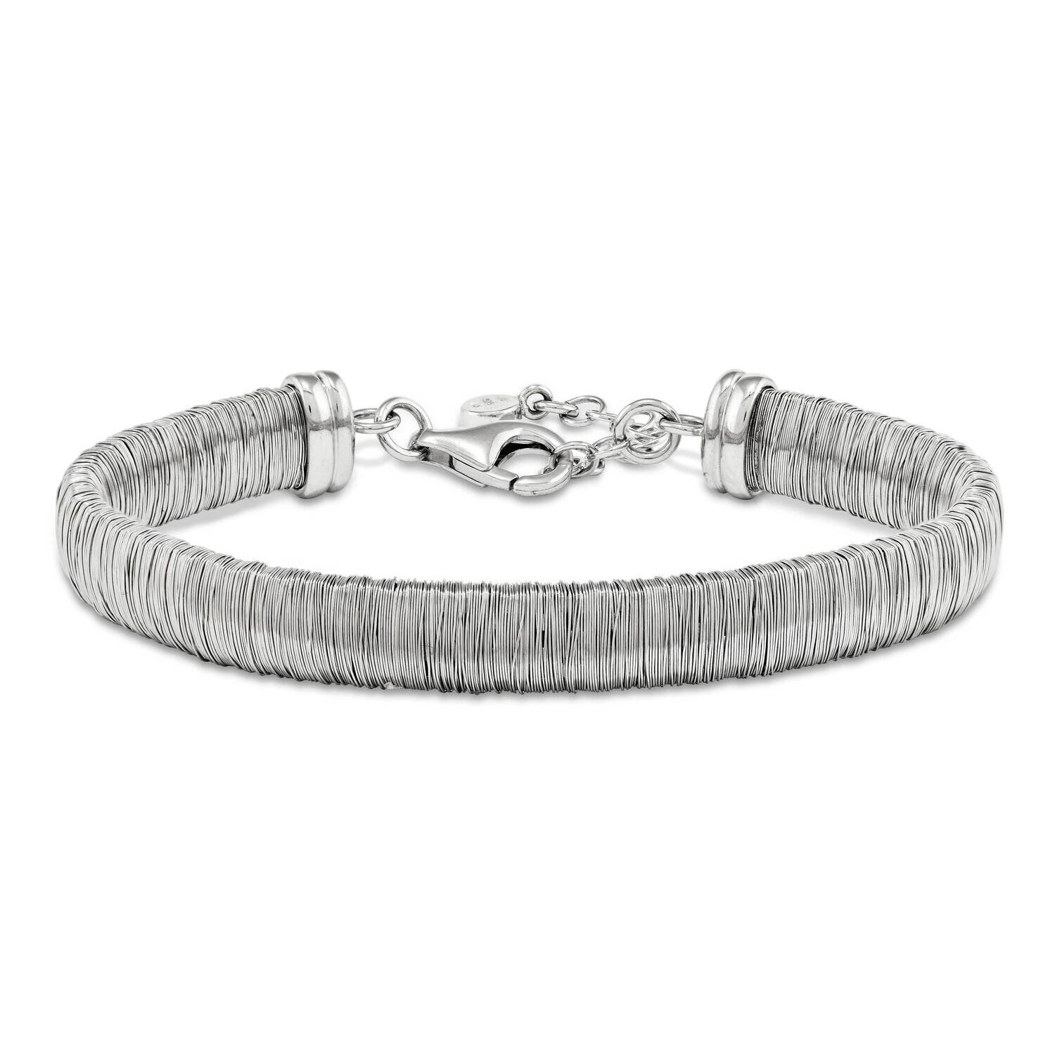 Sterling Silver wrapped wire bracelet 7.5 + 1 Extender- RHODIUM BR/023-RH