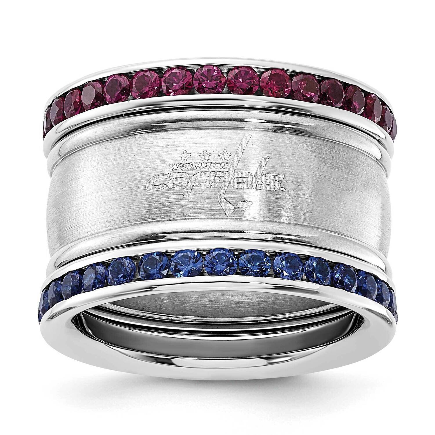 Stainless Steel NHL Washington Capitals Crystal Stacked Ring Set CAP035CR-SZ6