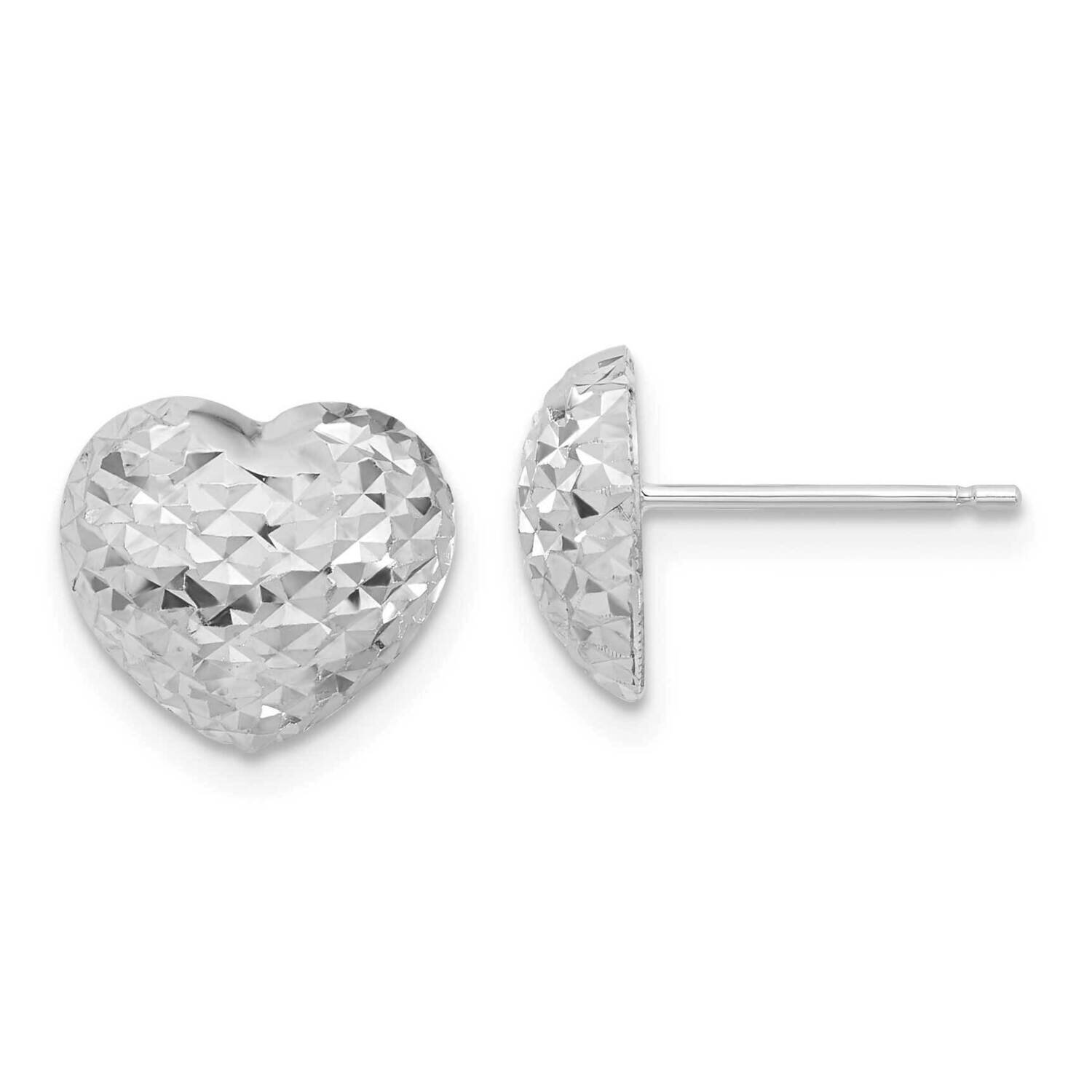 14K White Gold Diamond-cut Heart Post Earrings CMEI18170
