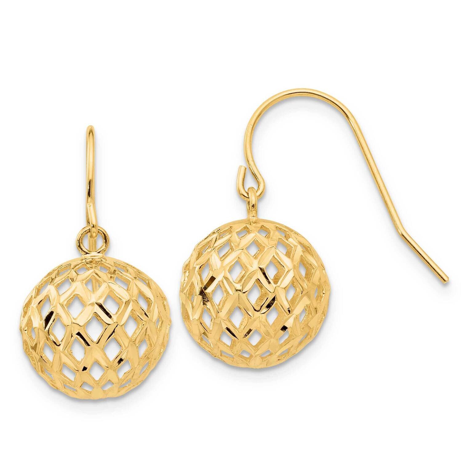 14K Yellow D/C Open Ball Dangle Earrings CMEI17932