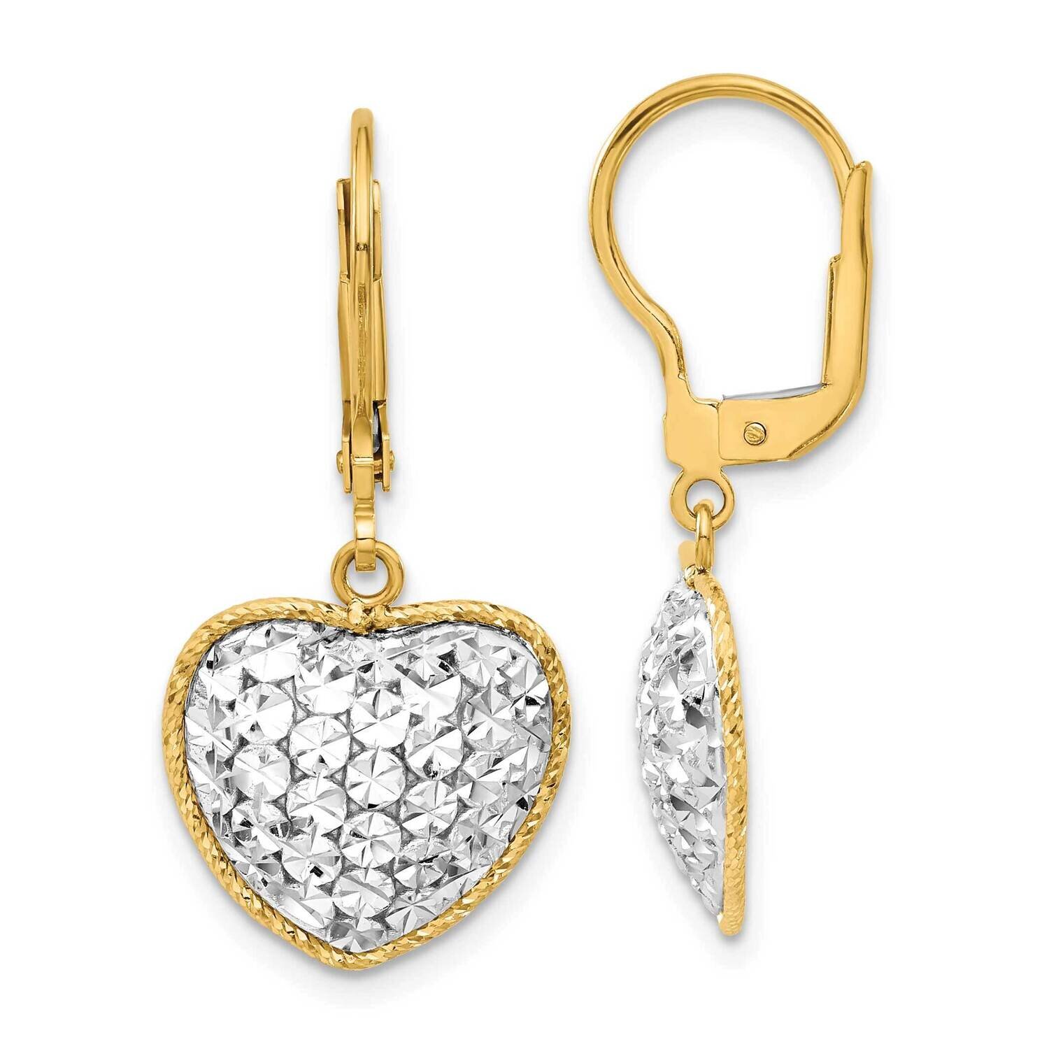 14K Two-Tone Diamond-cut Heart Dangle Earrings CMEI18135