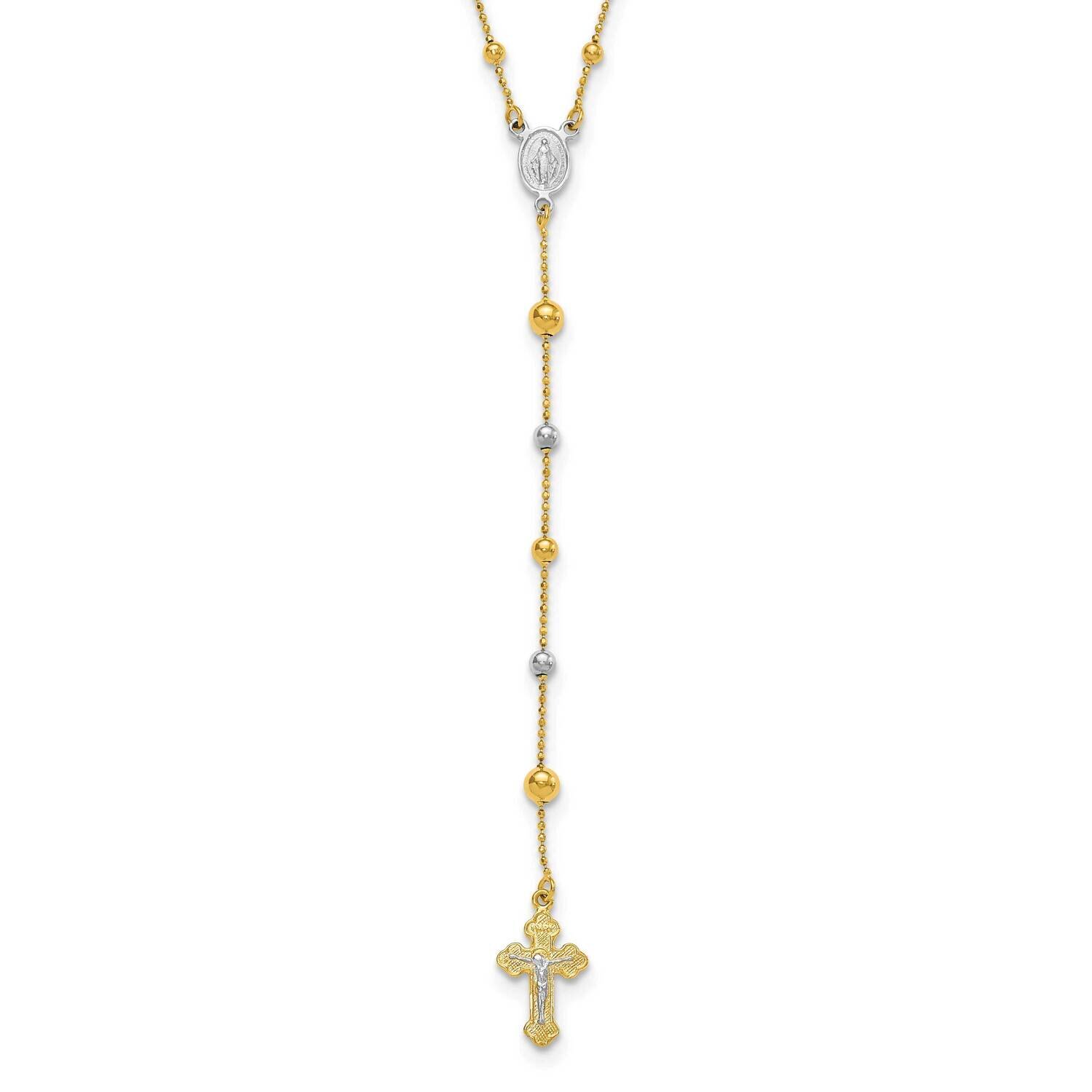 14K Two-tone &amp; White Rhodium Plated INRI Rosary Necklace CMEI18091-24